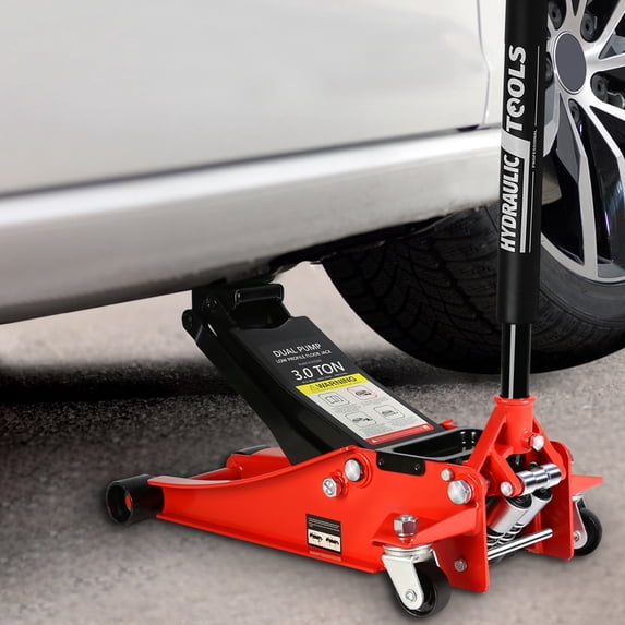 Floor Jack, Heavy-Duty Steel Low Profile Hydraulic Jack, Racing Floor Jack with Dual Piston and Quick Lift Pump, Fast Lift Service Jack for Quickly Car Lift 3 Ton Double Piston Red