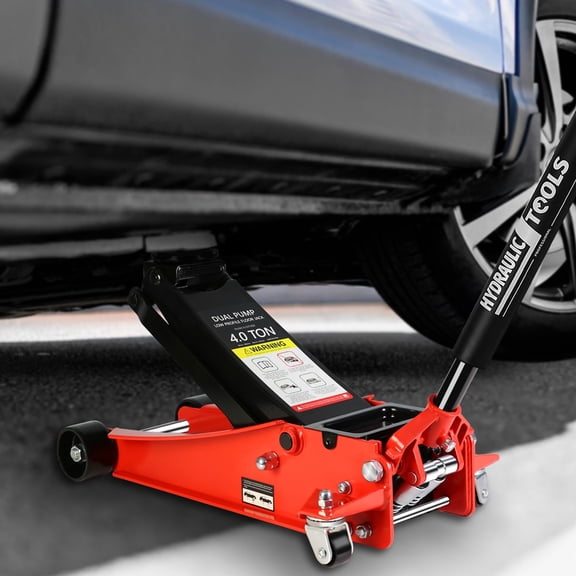 Floor Jack, Heavy-Duty Steel Low Profile Hydraulic Jack, Racing Floor Jack with Dual Piston and Quick Lift Pump, Fast Lift Service Jack for Quickly Car Lift 4 Ton Double Piston Red