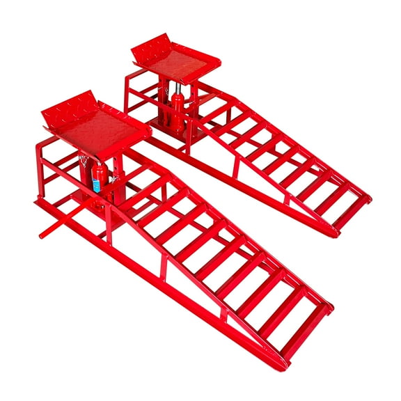 Floor Jack, Hydraulic Car Ramps, 2 Pack Car Ramp High Lift, 11000LBS Automotive Truck Cars Service Ramps, Low Profile Oil Change Ramps with Support Jack for Car Truck Trailer Garage Repair (Red)