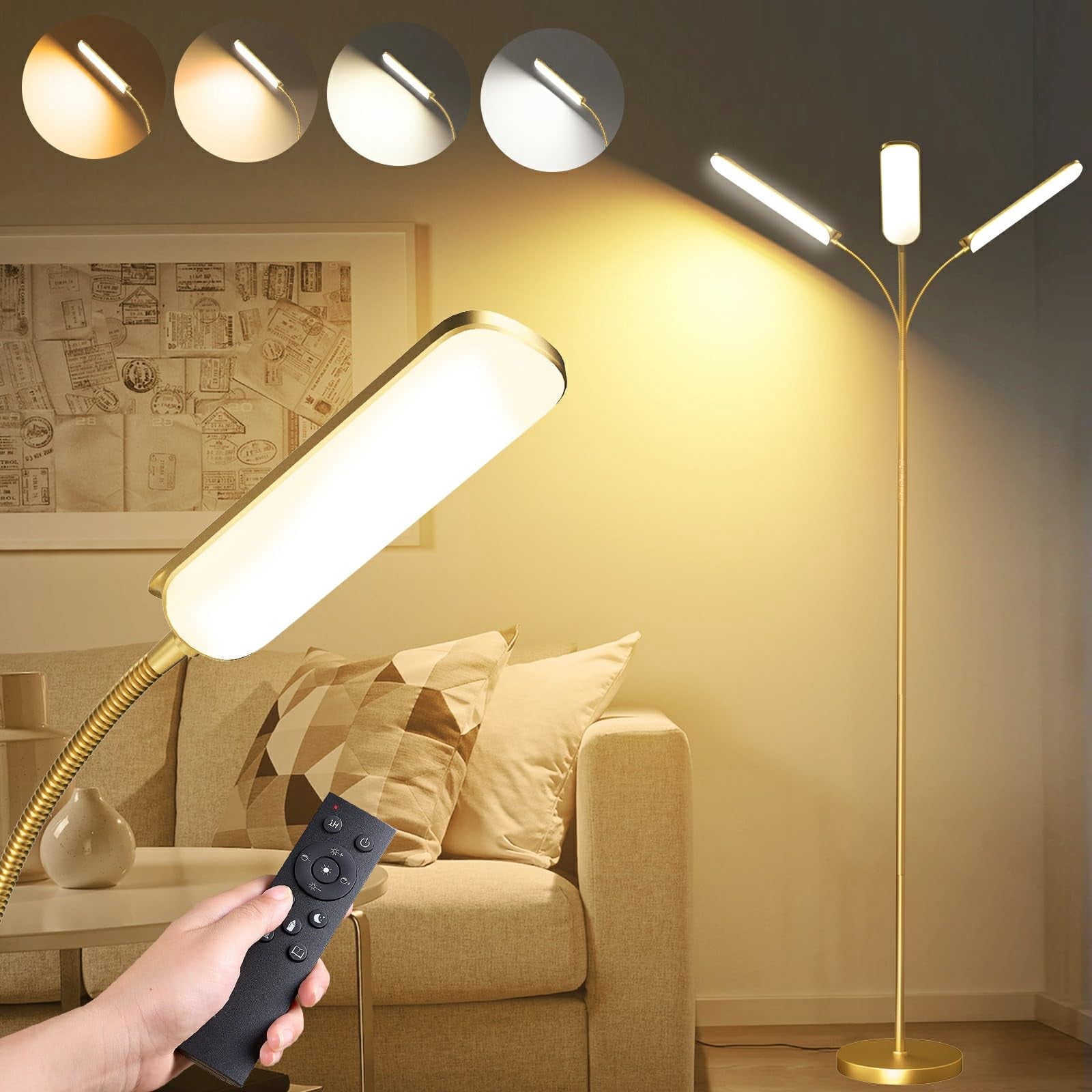 Floor Lamp  18w 1800lm Bright Led Lamps For Living Room Bedroom Dimmable Timing Eye Caring Reading Standing With Remote & Works Smart Plug
