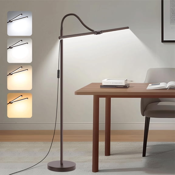 Floor Lamp  18w/2000lm Bright Led With Double Head Adjustable Gooseneck Dimmable Craft Light For Sewing Makeup Eye Caring Brown Reading Lamps Living Room Bedroom Office