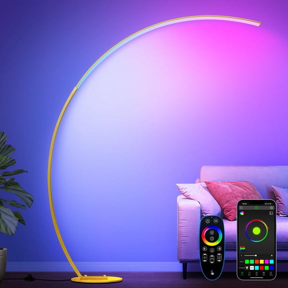 Floor Lamp with 3 Color Temperatures, Ultra Bright 1800LM Smart Arc LED Floor Lamp with Remote Control, Music Sync, Scene Modes, Modern Standing Tall Lamp for Bedroom Living Room Gaming Rooms