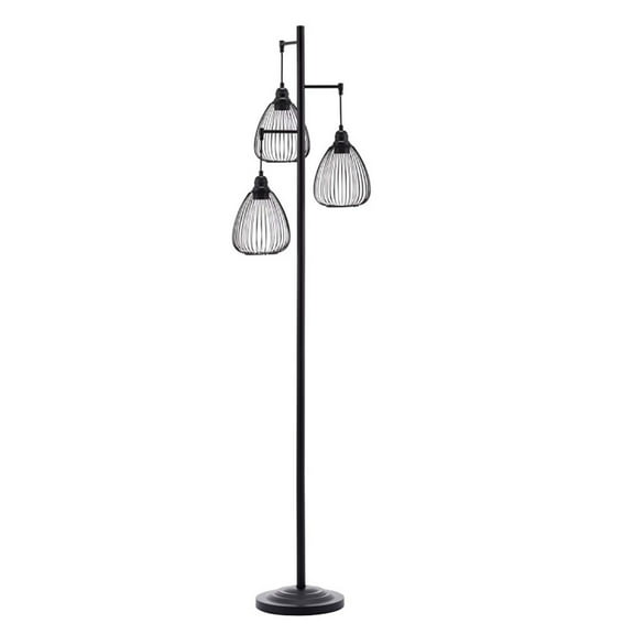 Floor Lamp - 3 Light Farmhouse Floor Lamp for Living Room, Industrial Tree Floor Lamps with 3 X 6W LED Bulbs, Rustic Standing Tall Lamp for Bedroom, Office, 66.1", Black