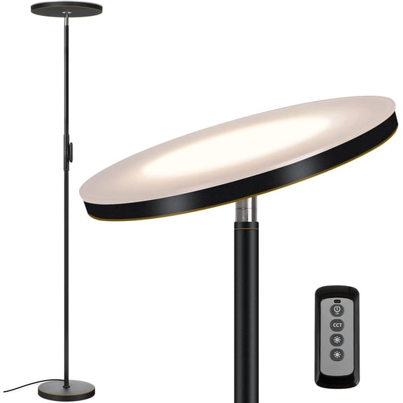 Floor Lamp,30W/2400LM Sky LED Modern Torchiere 3 Color Temperatures Super Bright Floor Lamps-Tall Standing Pole Light with Remote & Touch Control for Living Room,Bed Room,Office (Black-Gold)