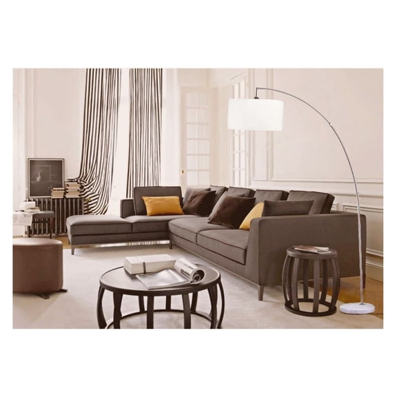Floor Lamp 78 Inch, Silver Arch Lamp with Fabric Shade, Adjustable Reading Lamp for Living Room, Bedroom - Modern Standing Lamp with Marble Base & Foot Switch