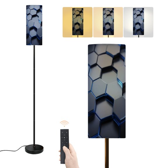 Floor Lamp Abstract 3D Metallic Hexagonal Dimmable Modern Standing Lamp with Lampshade Remote Footswitch Tall Pole Corner Lamp for Living Room Bedroom Office