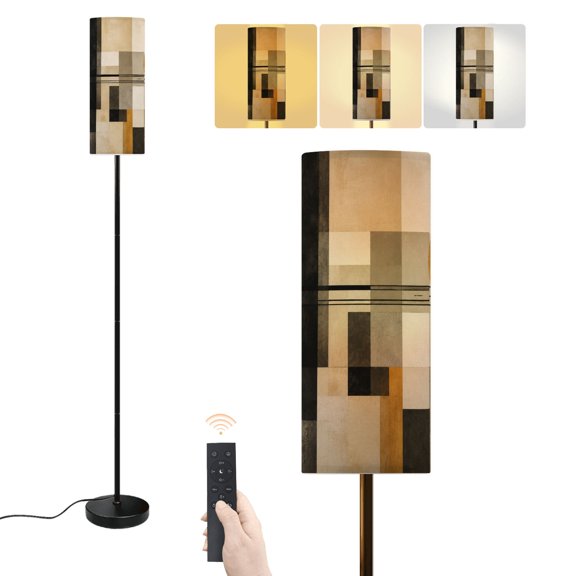 Floor Lamp Abstract Geometric Art Golden Sun Neutral Tones Dimmable Modern Standing Lamp with Lampshade Remote Footswitch Tall Pole Corner Lamp for Living Room Bedroom Office