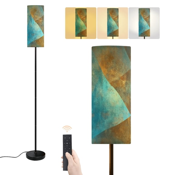 Floor Lamp Abstract Teal Triangles Overlapping Shapes Vintage Look Color Dimmable Modern Standing Lamp with Lampshade Remote Footswitch Tall Pole Corner Lamp for Living Room Bedroom Office