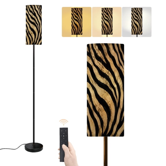 Floor Lamp Abstract Zebra Print Beige Black Dimmable Modern Standing Lamp with Lampshade Remote Footswitch Tall Pole Corner Lamp for Living Room Bedroom Office