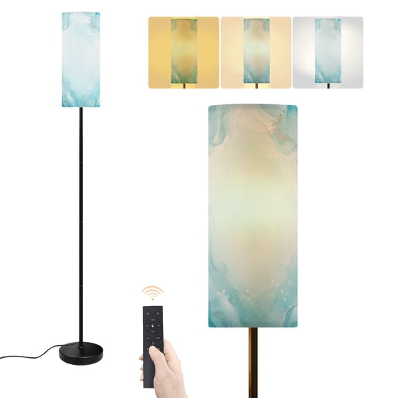 Floor Lamp Abstract turquoise teal blue liquid marbled watercolour silver lines Dimmable Modern Standing Lamp with Lampshade Remote Footswitch Tall Pole Corner Lamp for Living Room Bedroom Office