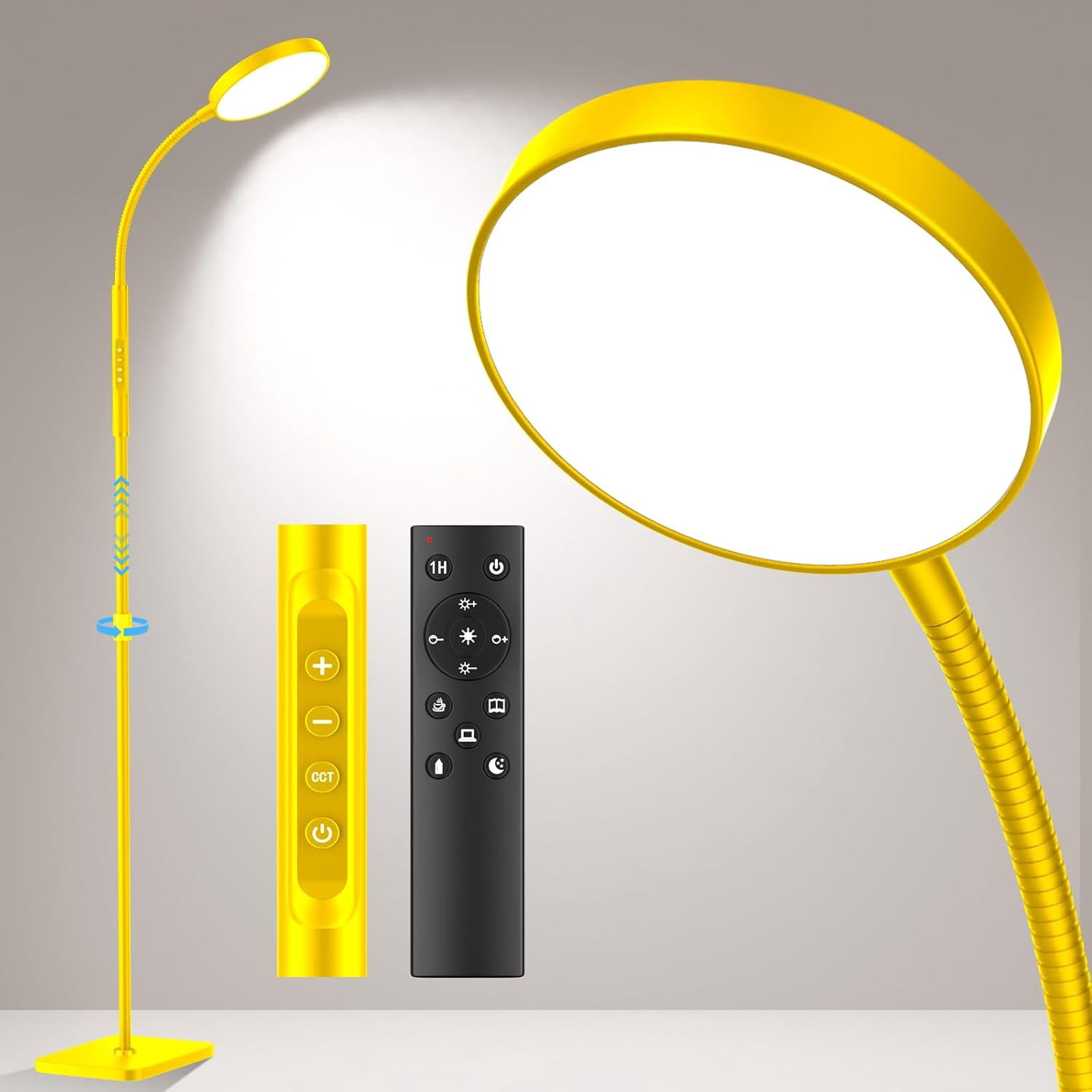 Floor Lamp, Adjustable Height Floor Lamps for Living Room Bedroom, 120 LED Super Bright Standing Lamp Remote & Touch Control Dimmable Gooseneck Tall Stand Reading Lamp for Office Craft, Gold