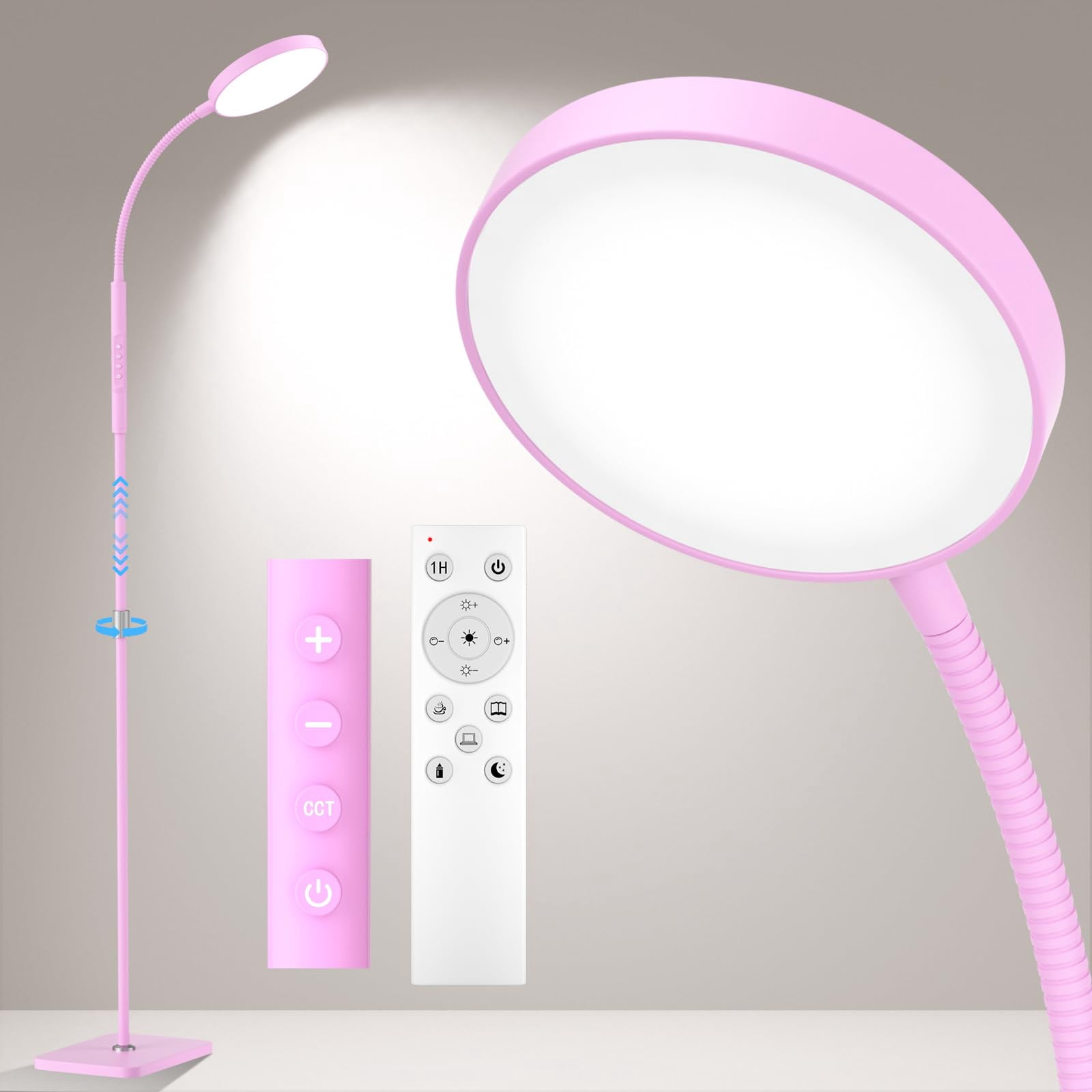 Floor Lamp  Adjustable Height Lamps For Living Room Bedroom 120 Led Super Bright Standing Remote Control Dimmable Gooseneck Tall Stand Reading Office Craft Pink
