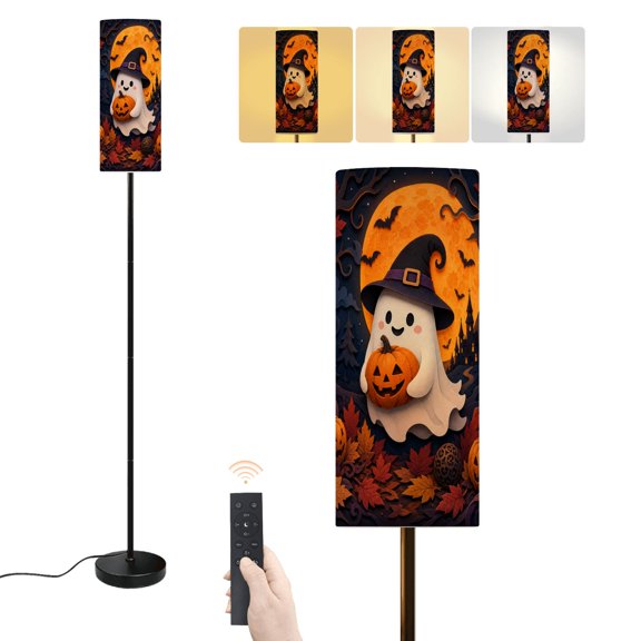 Floor Lamp Adorable Ghost Holding Pumpkin Spooky Halloween Forest Scene Lantern o Dimmable Modern Standing Lamp with Lampshade Remote Footswitch Tall Pole Corner Lamp for Living Room Bedroom Office