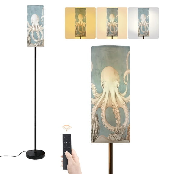Floor Lamp Beach Decor Ocean Sea Turtle Octopus Coastal Teal Vintage Whale Dimmable Modern Standing Lamp with Lampshade Remote Footswitch Tall Pole Corner Lamp for Living Room Bedroom Office