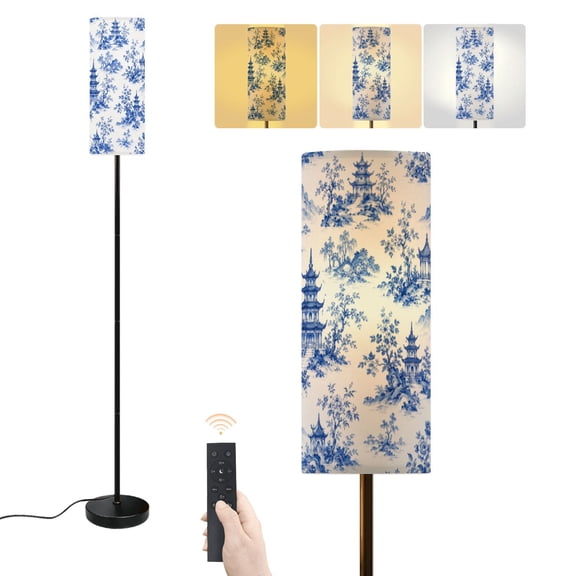 Floor Lamp Beautiful vintage ink chinese pagodas mountains trees chinoiserie Dimmable Modern Standing Lamp with Lampshade Remote Footswitch Tall Pole Corner Lamp for Living Room Bedroom Office