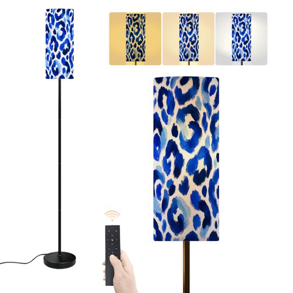 Floor Lamp Blue Leopard Print Bold Brushstrokes White Dimmable Modern Standing Lamp with Lampshade Remote Footswitch Tall Pole Corner Lamp for Living Room Bedroom Office