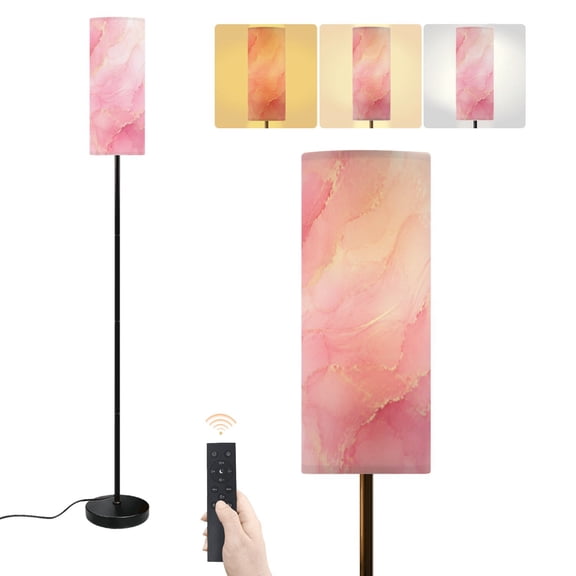 Floor Lamp Blush pink watercolor fluid painting design Dusty rose golden marble Dimmable Modern Standing Lamp with Lampshade Remote Footswitch Tall Pole Corner Lamp for Living Room Bedroom Office