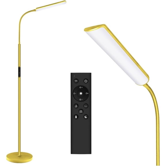 Floor Lamp, Bright 15W Floor Lamps for  Room with 1H Timer, Stepless Adjustable 3000K-6000K Colors & Brightness Standing Lamp with Remote & Touch Control Reading Floor Lamps-Golden