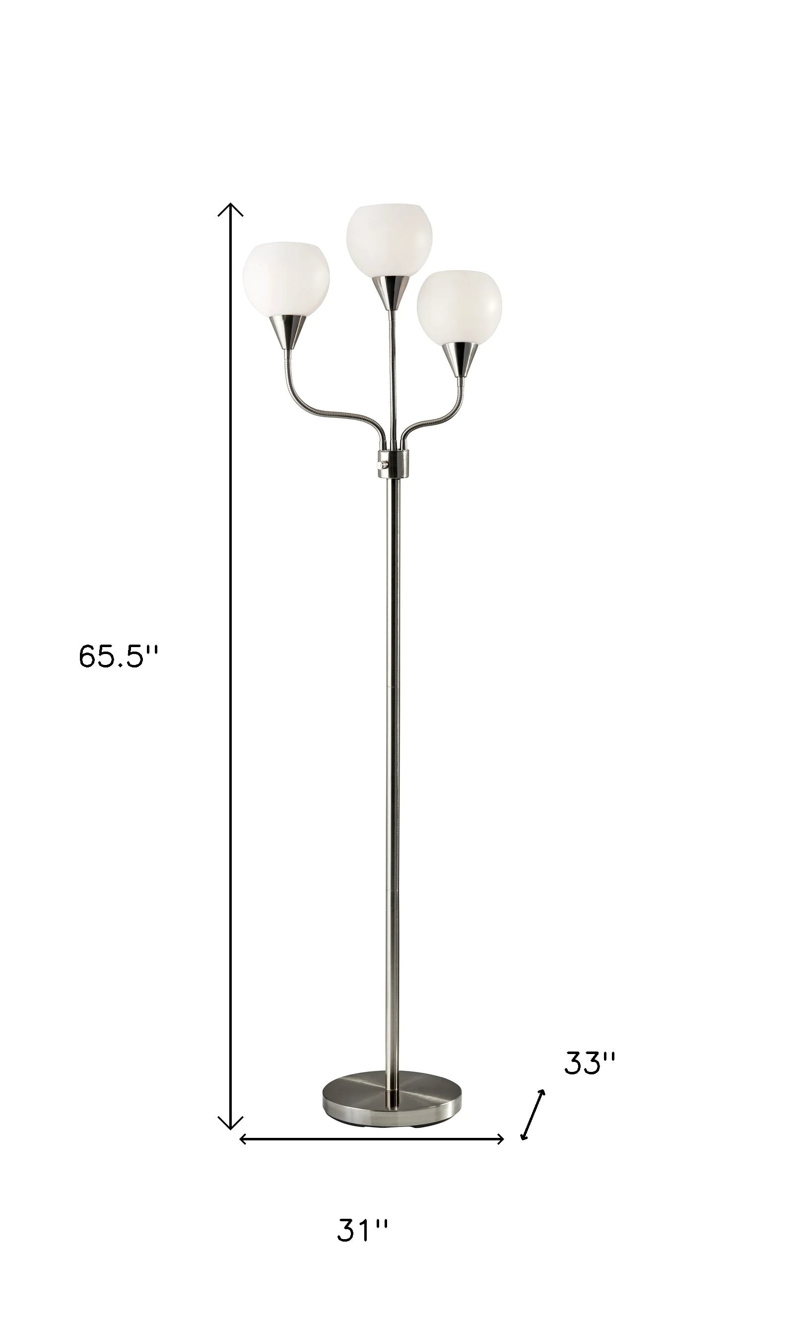 Floor Lamp Brushed Steel Metal Three Adjustable Globes Floor Lamp Brushed Steel Metal Three Adjustable Globes