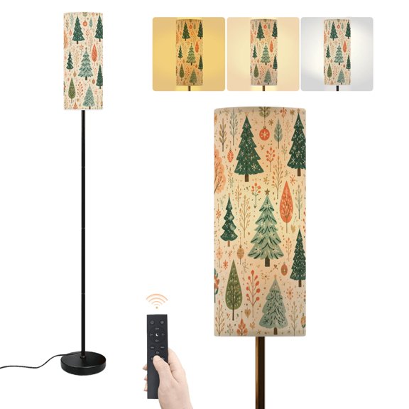 Floor Lamp Christmas Winter Forest Seamless Stylized Pine Trees Botanical Dimmable Modern Standing Lamp with Lampshade Remote Footswitch Tall Pole Corner Lamp for Living Room Bedroom Office