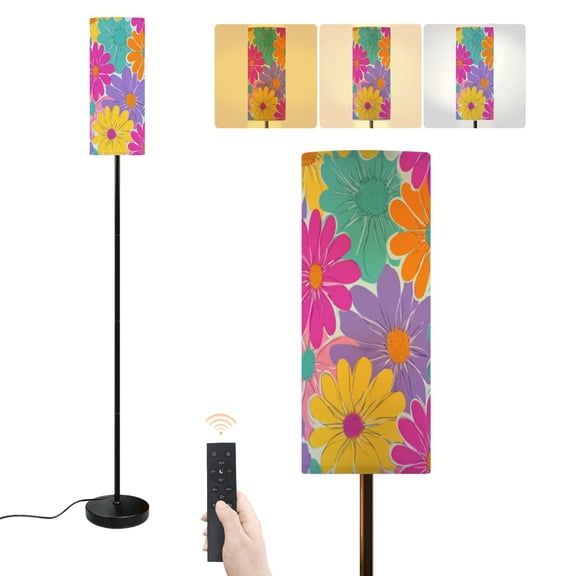 Floor Lamp Colorful Retro Daisy Vibrant Hues Floral Design Flower Dimmable Modern Standing Lamp with Lampshade Remote Footswitch Tall Pole Corner Lamp for Living Room Bedroom Office