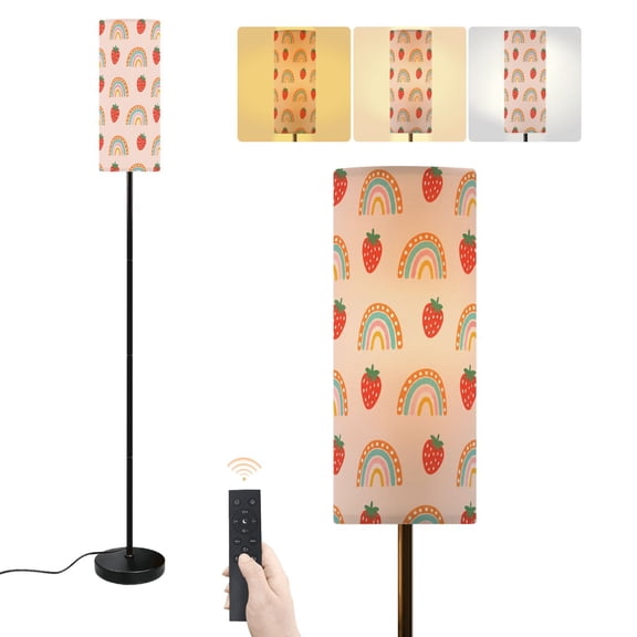Floor Lamp Cute Strawberry Rainbow Pink Dimmable Modern Standing Lamp with Lampshade Remote Footswitch Tall Pole Corner Lamp for Living Room Bedroom Office