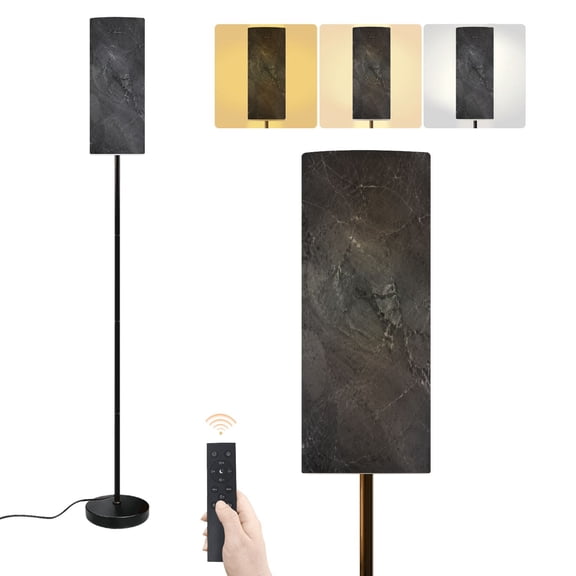 Floor Lamp Dark Gray Marble Natural Veins Polished Finish Dimmable Modern Standing Lamp with Lampshade Remote Footswitch Tall Pole Corner Lamp for Living Room Bedroom Office