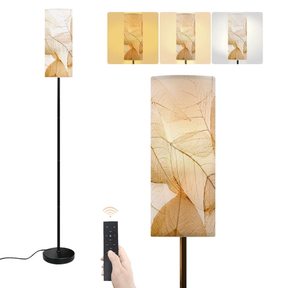 Floor Lamp Delicate Skeleton Leaves Neutral Beige Tones White Dimmable Modern Standing Lamp with Lampshade Remote Footswitch Tall Pole Corner Lamp for Living Room Bedroom Office