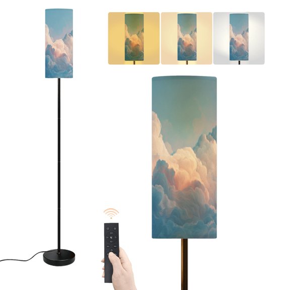 Floor Lamp Dreamy Abstract Clouds Waves Soft Blue Beige Shades Dimmable Modern Standing Lamp with Lampshade Remote Footswitch Tall Pole Corner Lamp for Living Room Bedroom Office