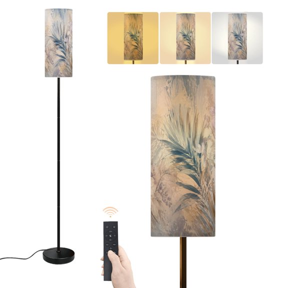 Floor Lamp Elegant Floral Palm Leaf Design Soft Pastel Tones Dimmable Modern Standing Lamp with Lampshade Remote Footswitch Tall Pole Corner Lamp for Living Room Bedroom Office