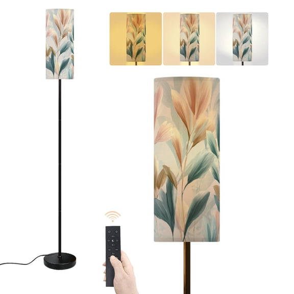Floor Lamp Elegant Pastel Botanical Dimmable Modern Standing Lamp with Lampshade Remote Footswitch Tall Pole Corner Lamp for Living Room Bedroom Office