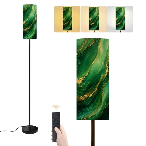 Floor Lamp Emerald Green Gold Marble Abstract Fluid Waves Luxury Metallic Veins Dimmable Modern Standing Lamp with Lampshade Remote Footswitch Tall Pole Corner Lamp for Living Room Bedroom Office