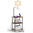 thumbnail image 1 of Floor Lamp End Table with Charging Station, Retro Bedside Table with Lamp for Living Room, Small Side Table Nightstand for Bedroom, Floor Lamp with USB Ports Type-C(Bulb Included, Brown), 1 of 9