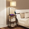 thumbnail image 1 of Floor Lamp End Table with Charging Station, Retro Bedside Table with Lamp for Living Room, Small Side Table Nightstand for Bedroom, Floor Lamp with USB Ports Type-C(Bulb Included), 1 of 11