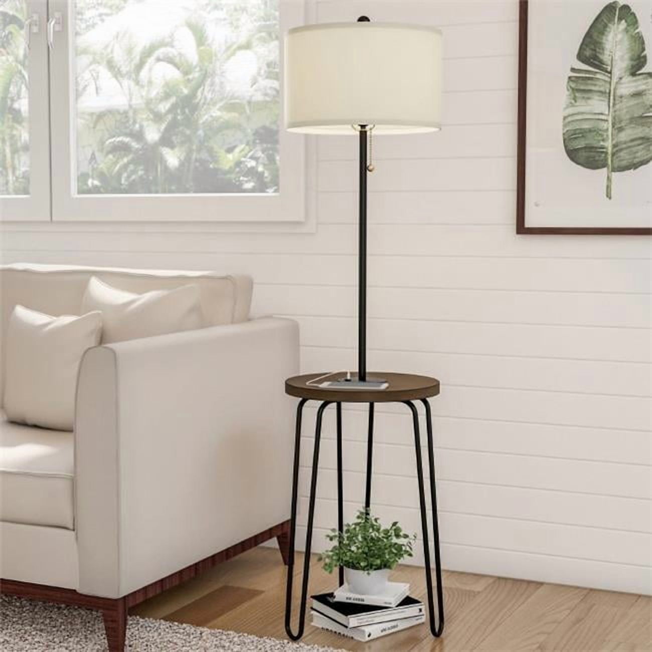 Floor Lamp End Table - Mid Century Modern Style Side Table, Brown, Black & Off-White