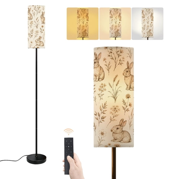 Floor Lamp Farmhouse Decor Rabbits Wildflowers Dimmable Modern Standing Lamp with Lampshade Remote Footswitch Tall Pole Corner Lamp for Living Room Bedroom Office