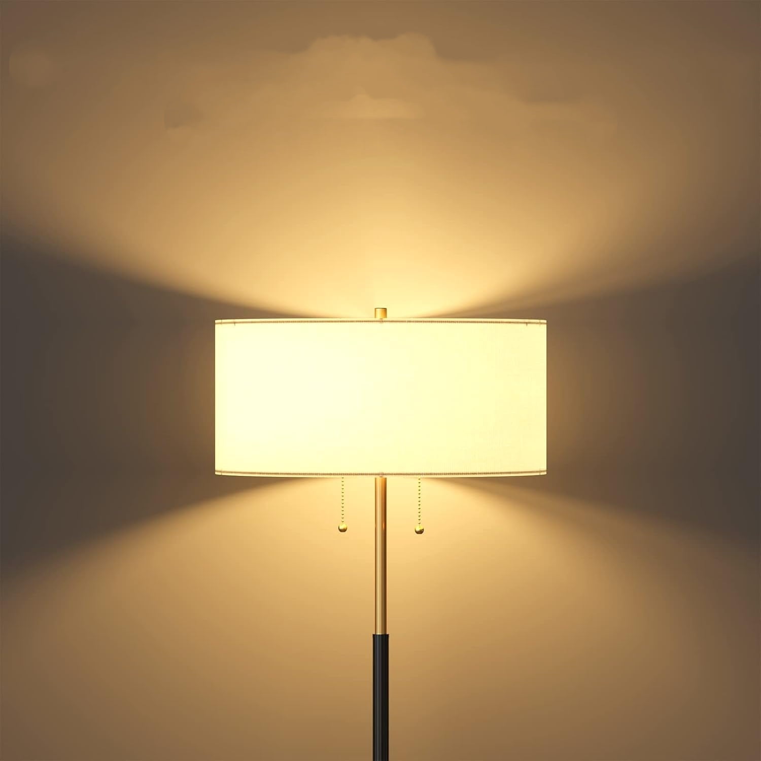 Floor Lamp, Floor Lamp with White Fabric Shade, Standing Lamp Tall Lamp for Living Room Bedroom, 3 Color Temperatures 9W Bulb Include