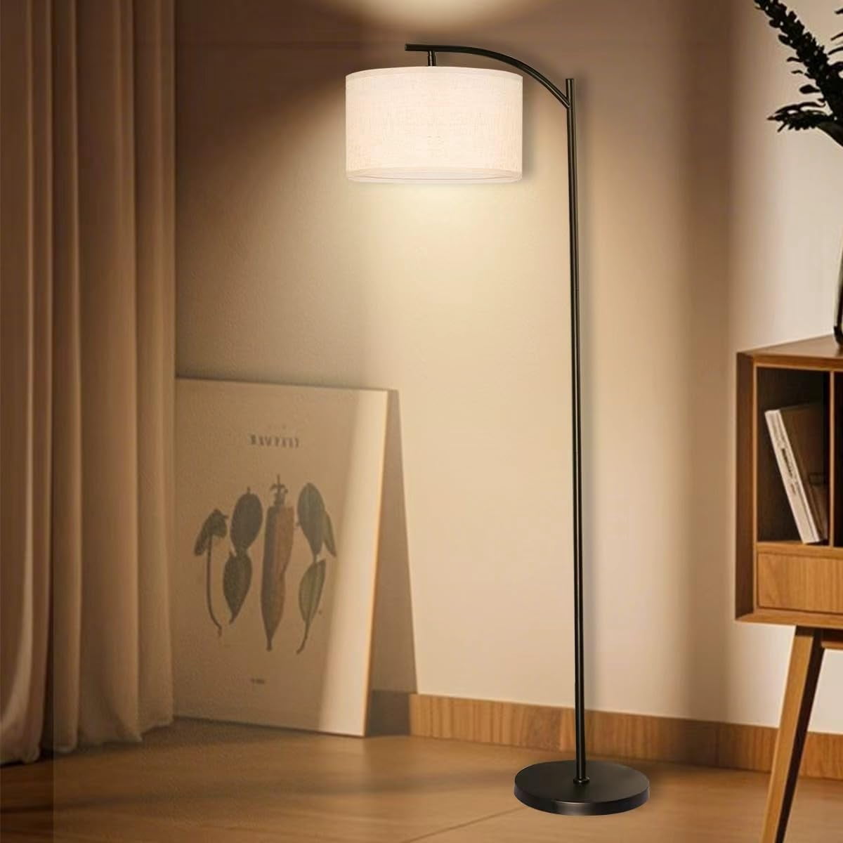 Floor Lamp For Living Room  Standing With Linen Lampshade Home Decor Office Bedroom (bulb Included)