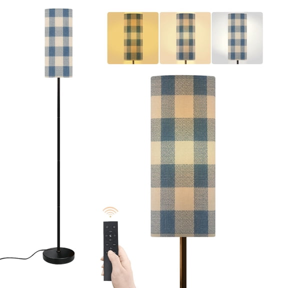 Floor Lamp French farmhouse blue seamless border Rustic tonal gingham Dimmable Modern Standing Lamp with Lampshade Remote Footswitch Tall Pole Corner Lamp for Living Room Bedroom Office