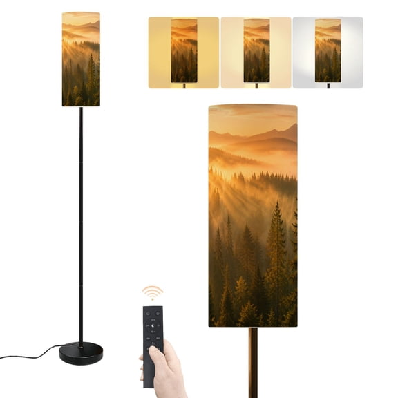 Floor Lamp Golden Sunrise Mountain Forest Landscape Sunbeams Dimmable Modern Standing Lamp with Lampshade Remote Footswitch Tall Pole Corner Lamp for Living Room Bedroom Office