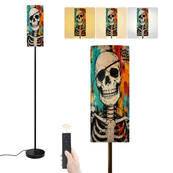 Floor Lamp Graffiti Skull Abstract Colorful Artwork Vibrant Urban Style Dimmable Modern Standing Lamp with Lampshade Remote Footswitch Tall Pole Corner Lamp for Living Room Bedroom Office