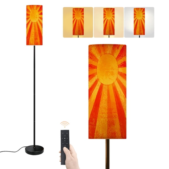 Floor Lamp Grunge orange sun Dimmable Modern Standing Lamp with Lampshade Remote Footswitch Tall Pole Corner Lamp for Living Room Bedroom Office