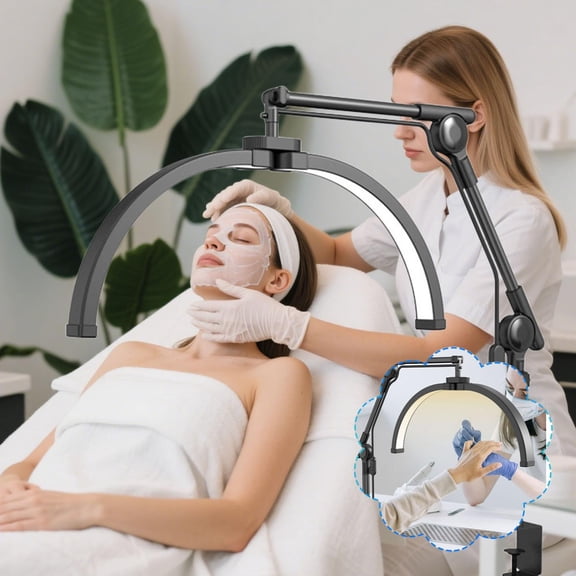 Floor Lamp,Half Moon Light,Half Moon Lash Light for Eyelash Extensions, Foldable LED Lash Lamp with Phone Holder, 3 Color Temperature, Dimmable Brightness, 360° Floor Light(Black)