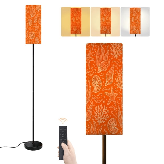 Floor Lamp Hand Drawn Sea Shells Fossils Starfish Corals Seaweeds Waves Abstract Dimmable Modern Standing Lamp with Lampshade Remote Footswitch Tall Pole Corner Lamp for Living Room Bedroom Office