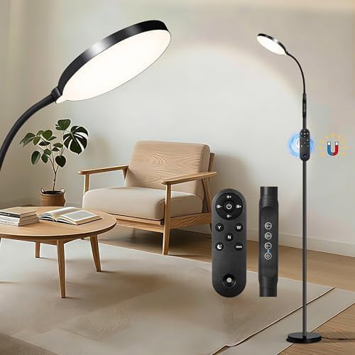 Floor Lamp for Indoor, 240 LEDs Eye Protection Lamp, Adjustable Height,Remote & Touch Control, Dimmable, Flexible Gooseneck with Stand, Reading Lamp for Living Room Bedroom Office, Black