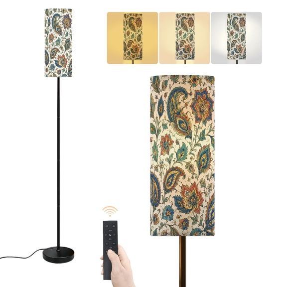 Floor Lamp Intricate Floral Paisley Blue Red Gold Tones Light Dimmable Modern Standing Lamp with Lampshade Remote Footswitch Tall Pole Corner Lamp for Living Room Bedroom Office