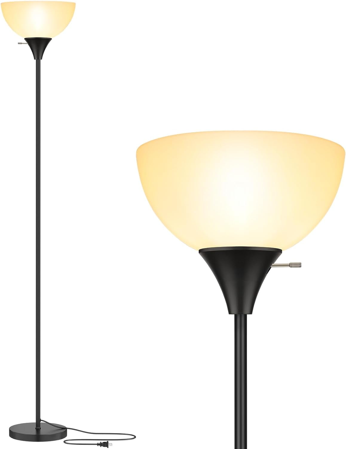 Black Adjustable Torchiere Floor Lamp with White Shade
