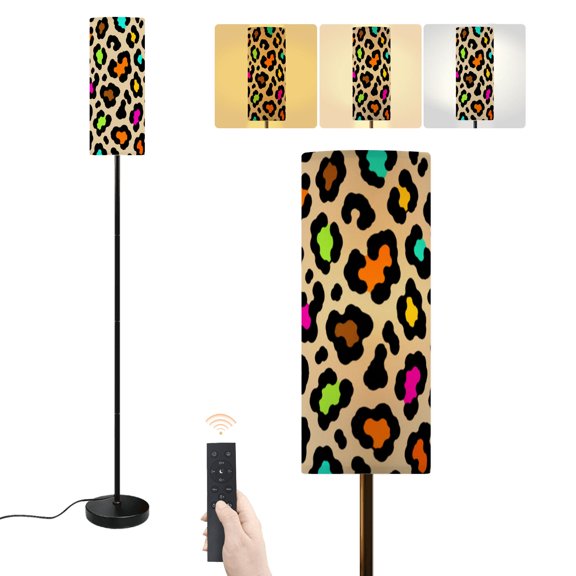 Floor Lamp Leopard design funny drawing seamless Lettering poster Dimmable Modern Standing Lamp with Lampshade Remote Footswitch Tall Pole Corner Lamp for Living Room Bedroom Office
