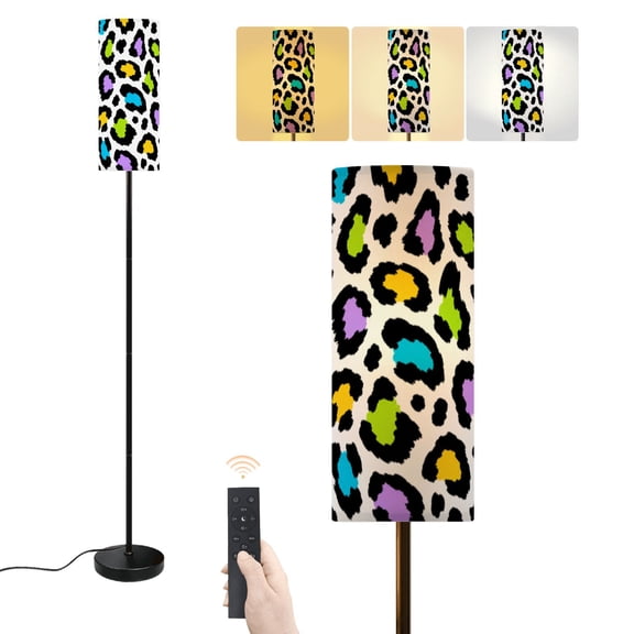 Floor Lamp Leopard funny drawing seamless Lettering poster Dimmable Modern Standing Lamp with Lampshade Remote Footswitch Tall Pole Corner Lamp for Living Room Bedroom Office