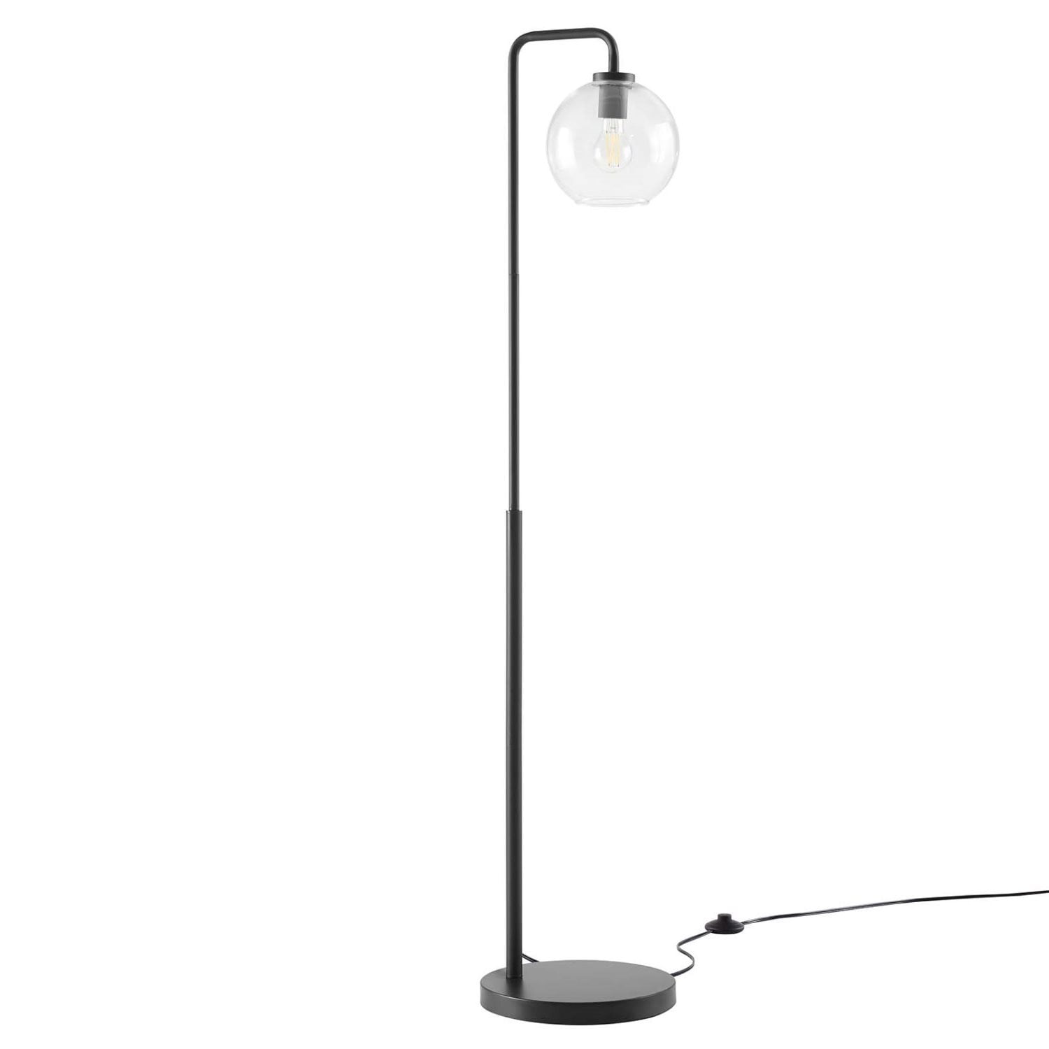 Black Arc Floor Lamp with Glass Globe Shade